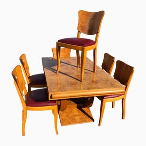 Art Deco Chairs and Table, 1930s, Set of 7