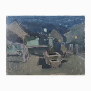 Karl Moor, The Square, Figurative Abstract Oil, 1960s, Oil on Board