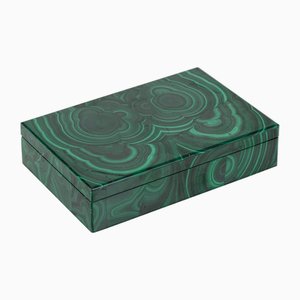 Caja vintage de piedra de malaquita con detalles de latón, 1960