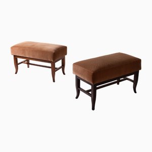 Pouf vintage in velluto arancione, Italia, 1950, set di 2