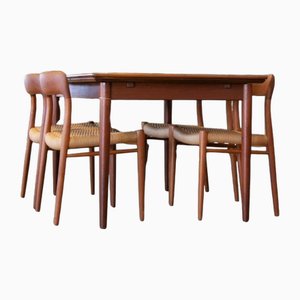 Silla modelo 75 de teca y asiento de mimbre nuevo de Niels Otto Møller para JL Møllers, años 50