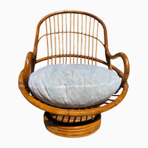 Drehbarer Sessel aus Rattan & Bambus, 1970er