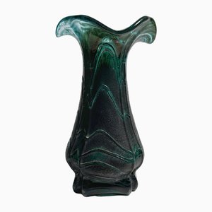 Vintage Jugendstil Irisierende Glas Blumenvase Grün von Weinfurtner Glashütten, Deutschland, 1980er