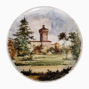 Assiette en Céramique Peinte à la Main avec Jardin par Otello De Maria, Italie, 1960s