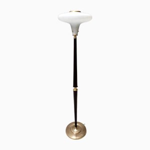 Lampadaire Vintage en Bois et Laiton, Italie, 1950s