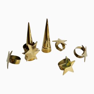 Star Gold Brass Napkin Rings from Whimsigoth, 1980s, Set of 6