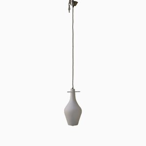 Mid-Century Pendant Lamp in Opaline Glass and Iron, Italy, 1950s
