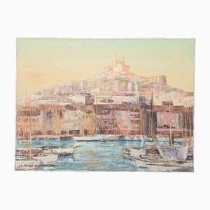 Otto Stawi, Vue de Marseille, 1980, Huile sur Toile