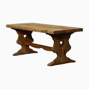 Mesa de comedor de granja francesa de roble blanqueado, 1925