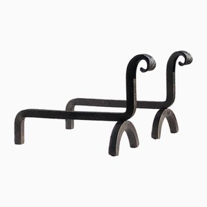 Shabby-Chic Neoclassical Wrought Iron Andirons, 1960, Set of 2