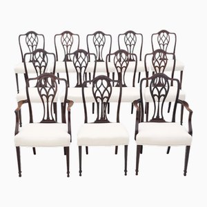 Antique Mahogany Dining Chairs, 1900s, Set of 12