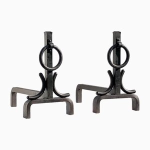 Brutalistische Französische Schmiedeeisen Andirons, 1960, 2er Set