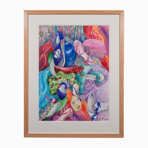 Fashion Watercolour, English, 1990s, Watercolor, Framed