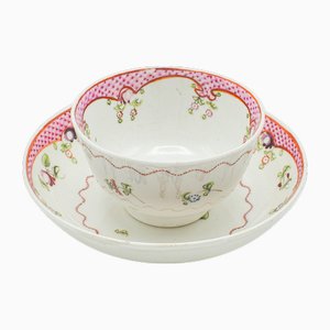 Taza y platillo de té verde japonés antiguo, década de 1890. Juego de 2