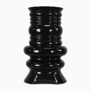 Vase Jaipur en Céramique Émaillée Noire par Sergio Asti, 1980s