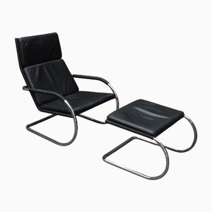 Set of Leather D35 Armchair & Footstool by Anton Lorenz for Tecta