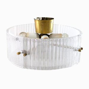 Crystal and Brass Ceiling Lamp / Flush Mount by Carl Fagerlund for Orrefors, 1960s