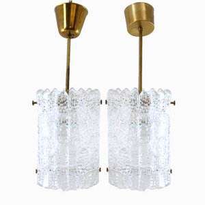 Hängelampen aus Kristallglas & Messing von Carl Fagerlund für Orrefors, 1960er, 2er Set