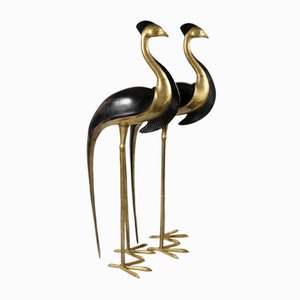 Large Mid-Century Bronze Birds/Cranes Sculptures, Set of 2