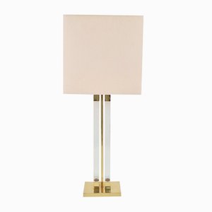 Lámpara de mesa Regency vintage de acrílico y latón, Italia, años 70