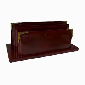 Burgunderroter Vintage Brieftasche aus Leder, Frankreich, 1970er