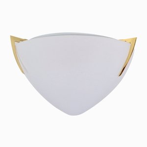 Vintage Regency Brass & White Glass Ceiling Lamp, Milan, Spain, 1970s