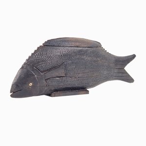 Vintage African Fish in Hand Carved Ebony Wood, 1950s