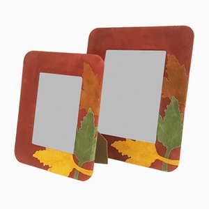 Italienische Bilderrahmen aus Leder, Samt & Glas, 1980er, 2er Set