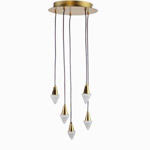 Vintage Regency Cascade Pendant Lamp in Glass & Brass by Herbert Schmidt Leuchten, 1970s