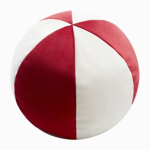 Velvet Ball Cushion in Red and White by Lo Decor