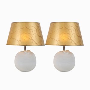 Vintage White Ceramic Apple Table Lamp, 1970s, Set of 2