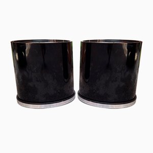 Vintage Bedside Tables in Lacquered Wood with Internal Bar, 1970s, Set of 2