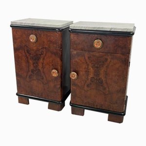 Art Deco Bedside Tables with Marble Tops, 1930s, Set of 2