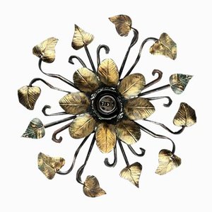 Wall Lamp in Wrought Iron with Floral Motif, 1950s