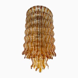 Cascade Wave Chandelier in Amber Murano Glass attributed to Mazzega, Italy, 1970s