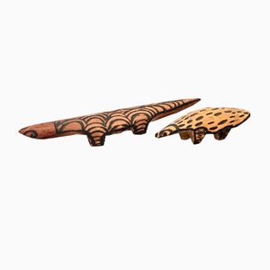 Figurines Animales Vintage Art Aborigène, Australie, Sculpture sur Bois, Set de 2