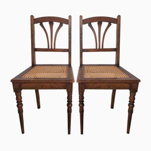 Sedie Art Nouveau in legno con intreccio di vimini, metà XIX secolo, set di 2