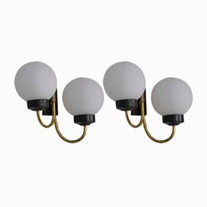 Italian Wall Lamps in Brass and Black Metal, 1950s, Set of 2