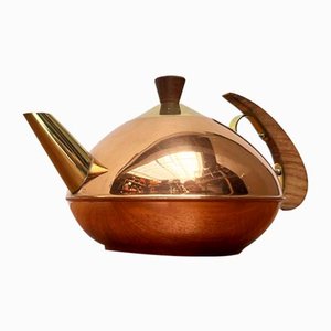 Théière Mid-Century en Métal et Teck, 1960s