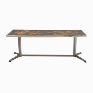 Mesa de centro vintage de cerámica y cromo, años 70