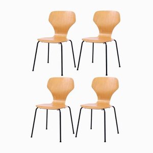 Beech Stacking Butterfly Chairs by Phoenix Denmark 1980s, Set of 4
