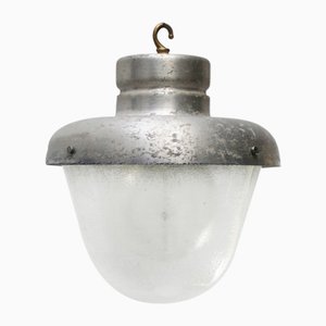 Lámpara colgante industrial vintage de metal gris y vidrio esmerilado