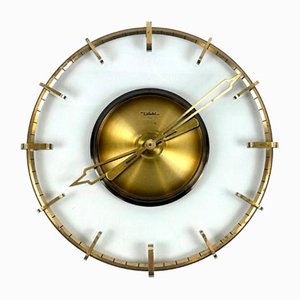 Vintage Wanduhr aus Glas & Messing von Diehl, 1950er