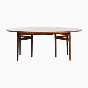 Table de Salle à Manger en Palissandre et Cuir attribuée à Arne Vodder, 1950s