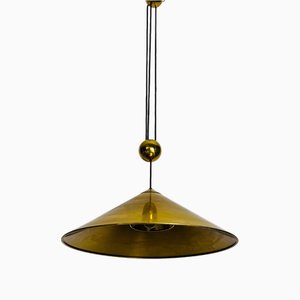 Cone Shaped Brass Pendant Lamp with Counterweight attributed to Florian Schulz, 1970s