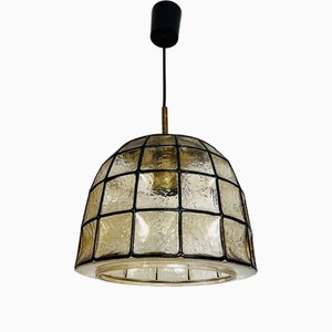 Large Mid-Century Iron and Glass Pendant Lamp attributed to Glashütte Limburg, 1960s