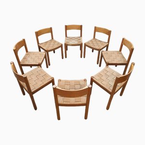 Chaises Vintage en Chêne Tissé en Corde par Robert & Trix Haussmann pour Dietiker, 1960s, Set de 8