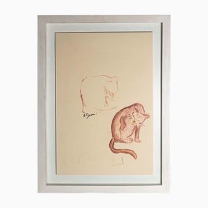 French Artist, Study of Cat, 1940s, Lithograph