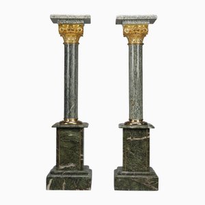 Green Estours Marble Columns with Corinthian Capitals, 1900, Set of 2