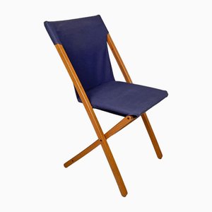 Italian Folding Chair in Wood and Blue Fabric Structure, 1990s